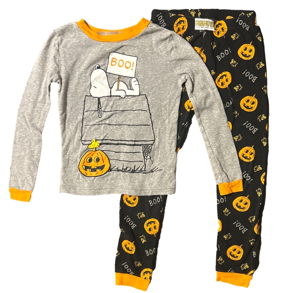 Peanuts Halloween Kids Pajamas - Gray and Black with Orange Accents